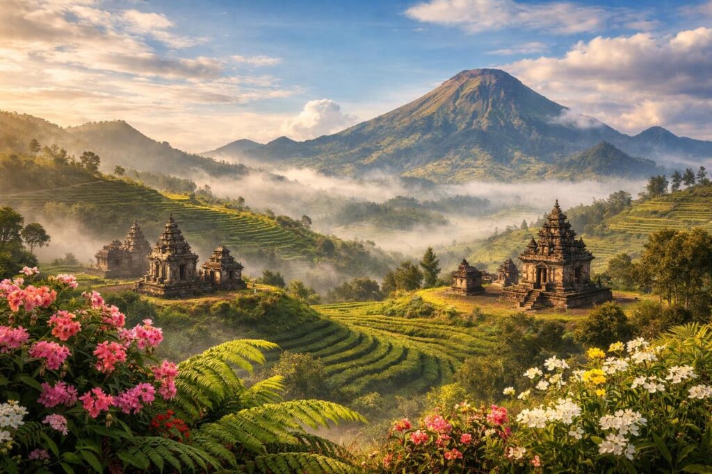 explorez le plateau de dieng, un joyau naturel et culturel de l'île de java, riche en paysages époustouflants, vestiges historiques et traditions locales uniques.