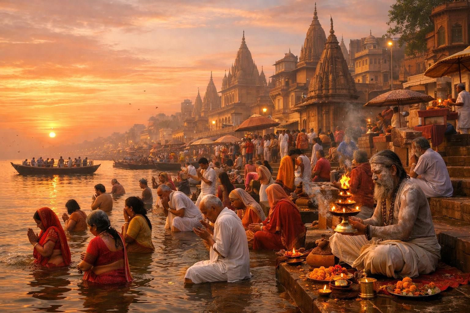 découvrez varanasi, l'une des villes les plus sacrées de l'inde, où l'hindouisme prend vie au bord du fleuve sacré gange, entre rituels anciens, spiritualité intense et paysages empreints de mysticisme.